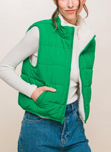 Green With Envy Reversible Sherpa Vest